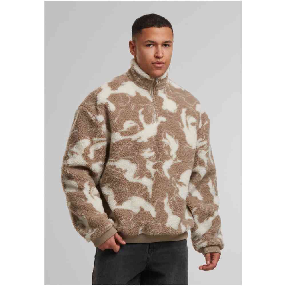 Urban Classics - Oversized Pattern Teddy Troyer Sweatshirt - Beige